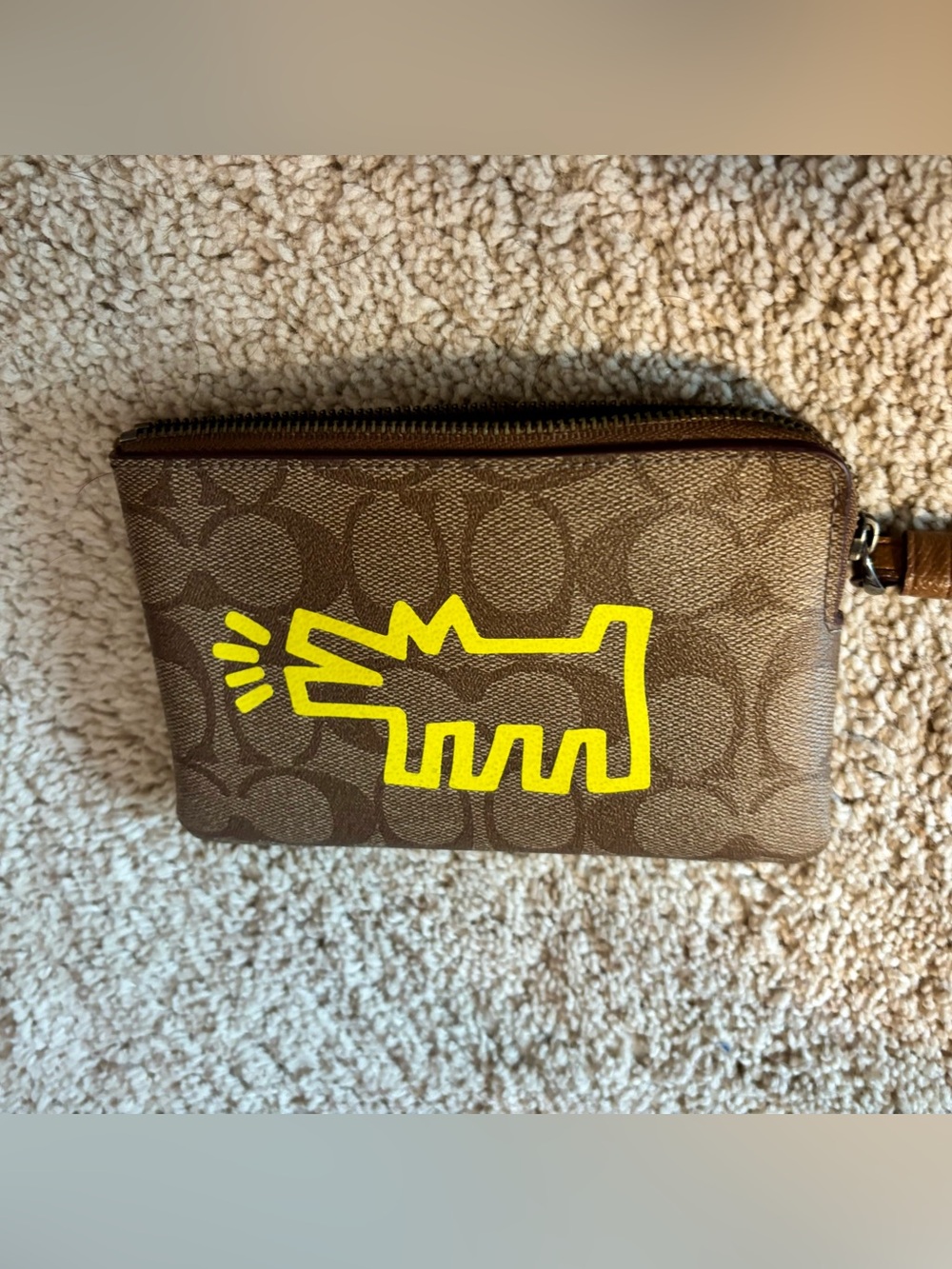 Coach Brown Monogram Zip Wallet/wristlet with barking dog